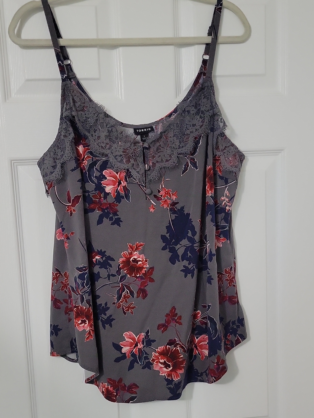 Torrid Gray Floral Lace Trim Cami Tank